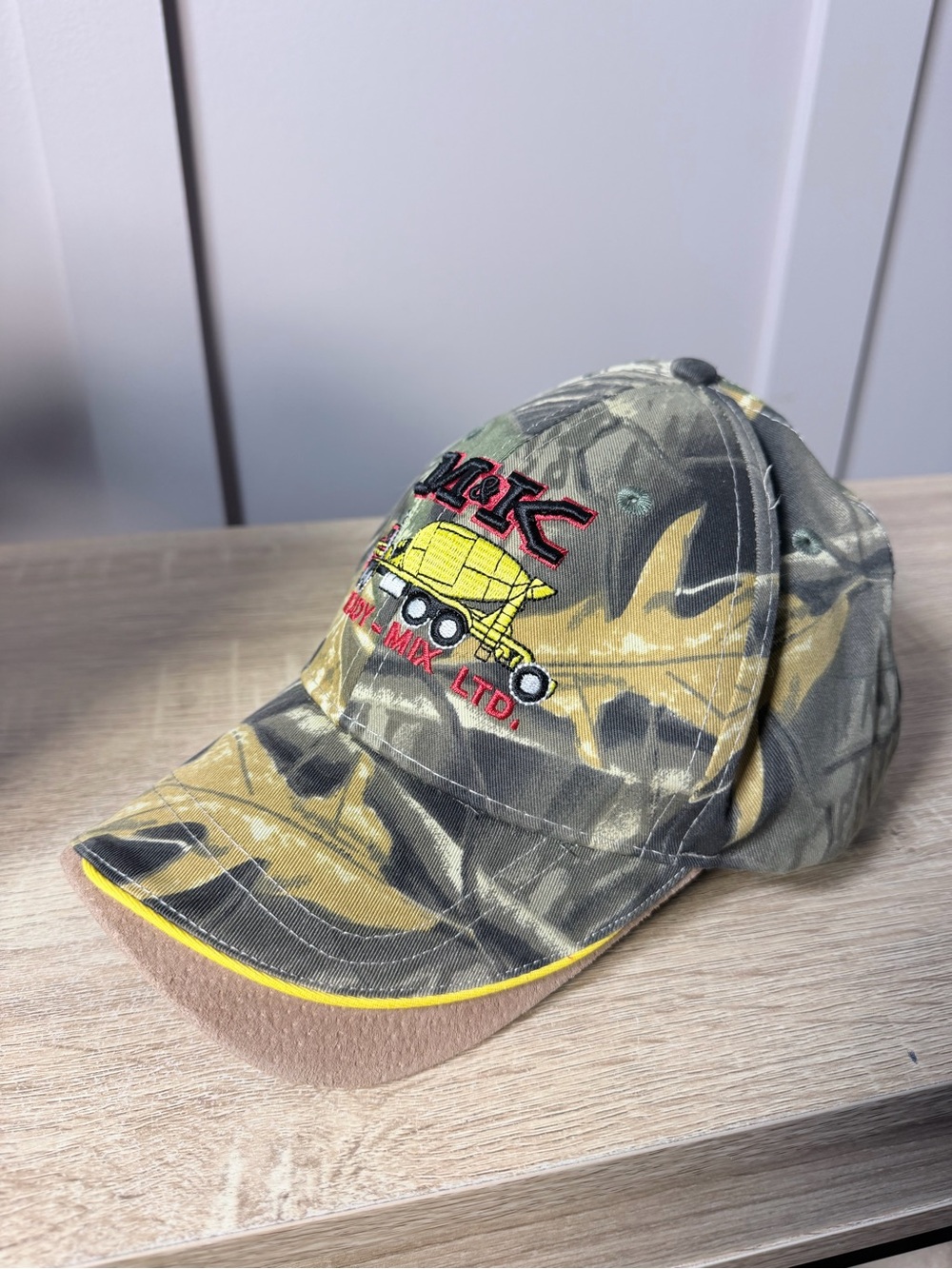 Yellow Camo Leather Baseball Cap - Construction Truck Design